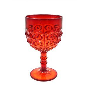 Viking Glass Yesteryear Bullseye Red Amberina Chalice Footed Bowl 8.75"